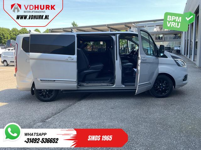 Ford TRANSIT CUSTOM 2.0 TDCI 130 pk Aut. DC Dubbel Cabine 2xSchuifdeur/ NL Auto/ Carplay/ Leder/ Stoelverw./ Navi/ Cruise/ Camera/ Airco/ Dakdragers/ 16"LMV/ PDC/ Sidesteps