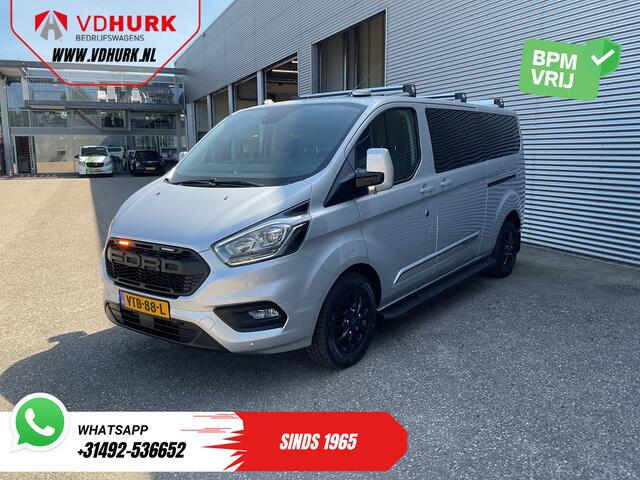Ford TRANSIT CUSTOM 2.0 TDCI 130 pk Aut. DC Dubbel Cabine 2xSchuifdeur/ NL Auto/ Carplay/ Leder/ Stoelverw./ Navi/ Cruise/ Camera/ Airco/ Dakdragers/ 16"LMV/ PDC/ Sidesteps