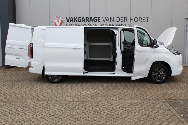Ford TRANSIT CUSTOM E-Transit ELEKTRISCH 320 L2H1 Limited 65 kWh 218 pk Meerprijs 17" lichtmetalen wielen ¤. 1.500,- Autm. airco, stoel-, spiegel- en voorraamverw., camera, trekhaak, cruise cntrl, navigatie by Apple Carplay/ Android auto, telefoonvoorb., LED verl. etc.