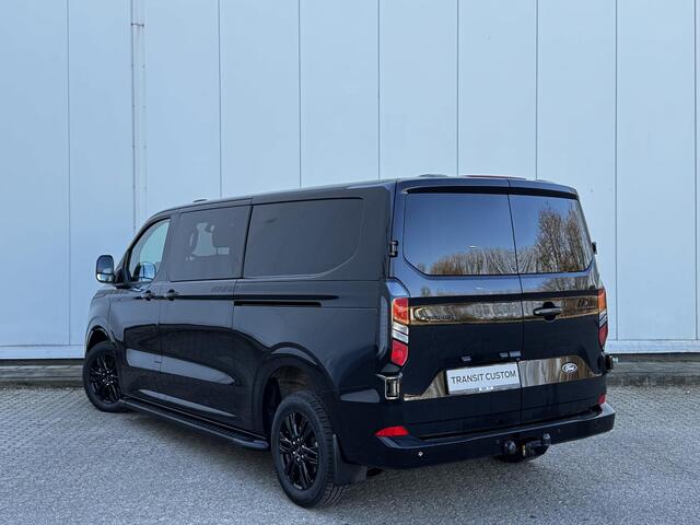 Ford TRANSIT CUSTOM 320 2.5 PHEV | L2 H1 | BLACK PLATINUM | DUBBEL CABINE | TREKHAAK | 360 CAMERA | ADAPTIEVE CRUISE | LEDEREN BEKLEDING | TREEPLANKEN | DUBBELE ZIJSCHUIFDEUREN | BOM VOL | €47.650 EX. BTW