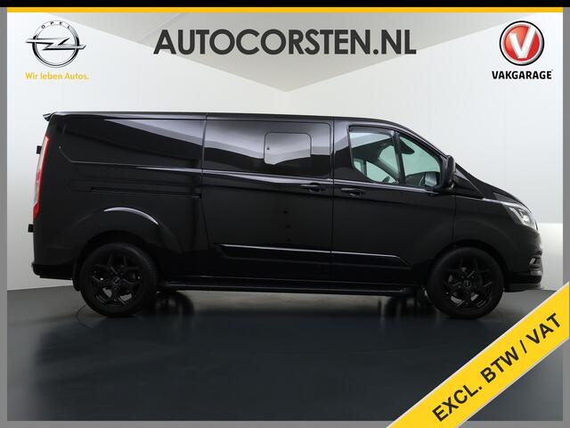 Ford TRANSIT CUSTOM 320 2.0TDCI 170PK Automaat L2H1 Dubbele Cabine 2X Schuifdeur Adap.Cruise 5-Persoons Leder+Verwarmd Trekhaak Navi Camera Pdc Apple Carplay/Android Auto Limited DC Euro 6 Lmv 18" Sidebars Betonplex Vloer Wandbetimmering Lane Assist 3.200KG Trekgewicht