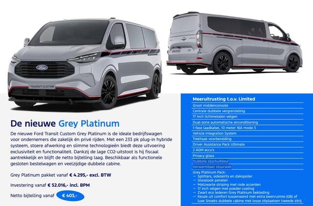 Ford TRANSIT CUSTOM 320 2.5 PHEV L2H1 Grey Platinum Gesloten Bestel Driver Assistance Pack Ultimate | Dubbele schuifdeuren | – foto 3
