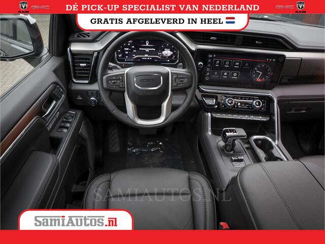 GMC SIERRA DENALI 6.2 V8 426PK | VIRTUAL COCKPIT | HEAD-UP | LANE ASSIST | 360 CAMERA | BLACK LEDER | DUBBELE CABINE | 5 PERSOONS | GARANTIE | DC | Pick up VOORRAAD NR 433388