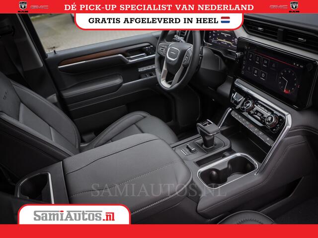 GMC SIERRA DENALI 6.2 V8 426PK | VIRTUAL COCKPIT | HEAD-UP | LANE ASSIST | 360 CAMERA | BLACK LEDER | DUBBELE CABINE | 5 PERSOONS | GARANTIE | DC | Pick up VOORRAAD NR 433388