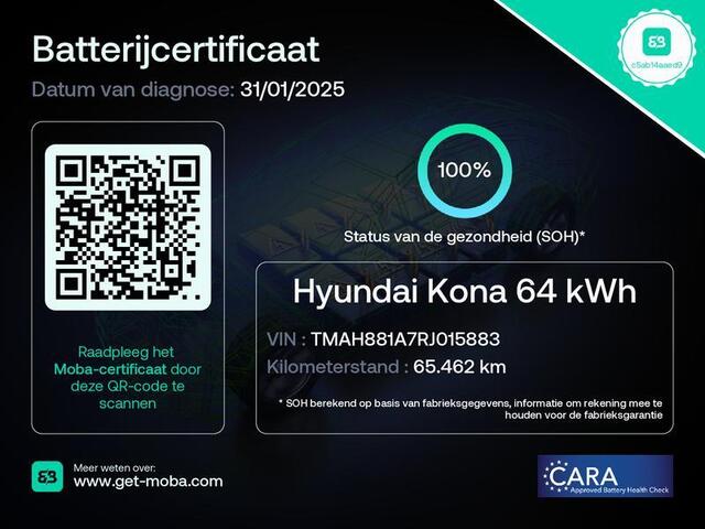 Hyundai Kona Electric Comfort 65.4 kWh Automaat / Accu SoH 100% / Weinig km / CSS snelladen / Drie fase / Stuur- en stoelverwarming / Navi / Apple Carplay Android /
