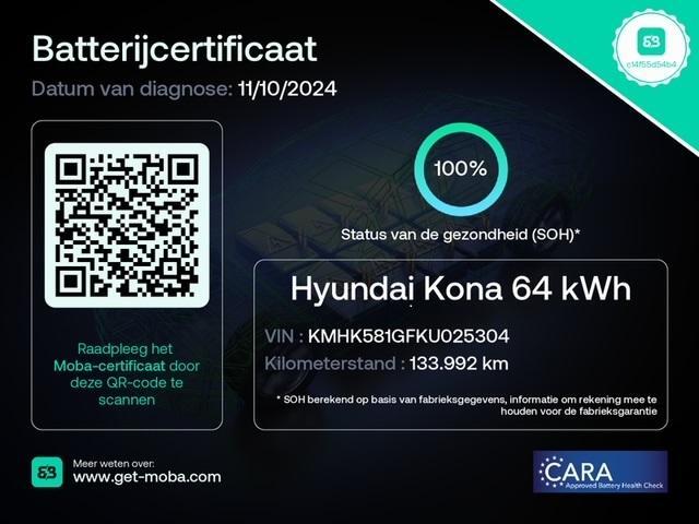 Hyundai Kona EV PREMIUM 204 PK ACCU=100% BERIJK TOT 508 KM !!! Hyundai Kona EV PREMIUM 204 PK PANORAMADAK ACCU=100% 64Kwh. LEER. NAVI. KEYLESS. FULL OPTION. TOT 5 JAAR GARANTIE*