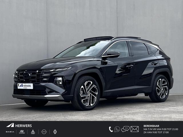 Hyundai TUCSON 1.6 T-GDI PHEV Premium Sky 4WD / Fabrieksgarantie tot 09-2029 / Panorama schuifdak / Navigatie / Stoelventilatie / Elektrische stoelen & klep / Stuur-, stoel- & achterbankverwarming / Apple Carplay Android / 19" LM & All Season banden /