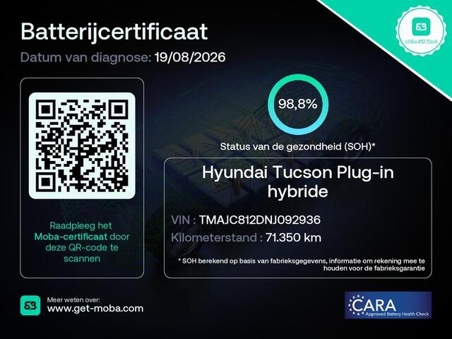 Hyundai TUCSON 1.6 T-GDI PHEV Comfort 4WD / SOH 98% / Fabrieksgarantie tot 05-2027 / Dealer onderhouden / Trekgewicht 1350 kg / Stoelverwarming / Cruise control / Achteruitrijcamera / Apple Carplay Android Auto / Keyless Entry/Start /
