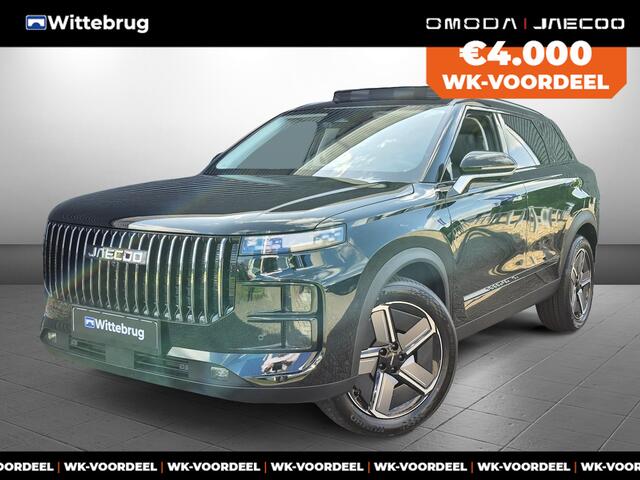 Jaecoo 7 SHS 1.5 PHEV Exclusive met 1500 KG trekgewicht, 1200 KM RANGE Navigatie, Elektrische achterklep, Luxe lederen bekleding en 7 jaar garantie Nu met 4000 euro Inruil/WK-voordeel