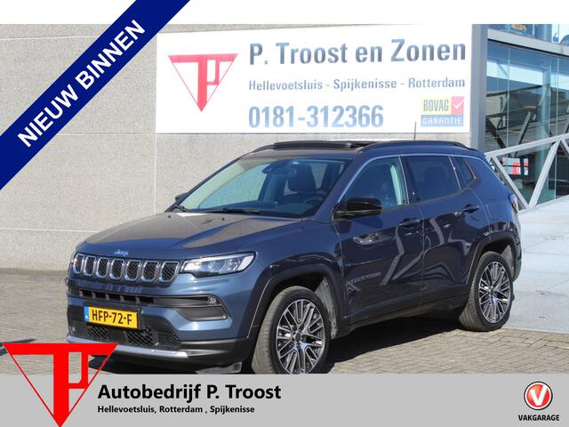 Jeep COMPASS 4xe 190 Plug-in Hybrid Electric Limited Lease Ed. AUTOMAAT/\Panoramadak/Adaptive cruise control/Lane assist/Navigatie/Achteruitrijcamera/Climate control/Elektrisch sluitende achterklep/Keyless/19'' Lichtmetalen velgen/LED koplampen.