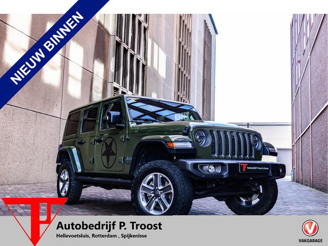 Jeep WRANGLER Unlimited 4xe 380 Sahara 80th Anniversary Trekhaak/Camera voor+achter/Apple carplay/Stoelverwarming/Stuurverwarming/Lederen bekleding/Adaptieve Cruise control/Keyless/Navigatie