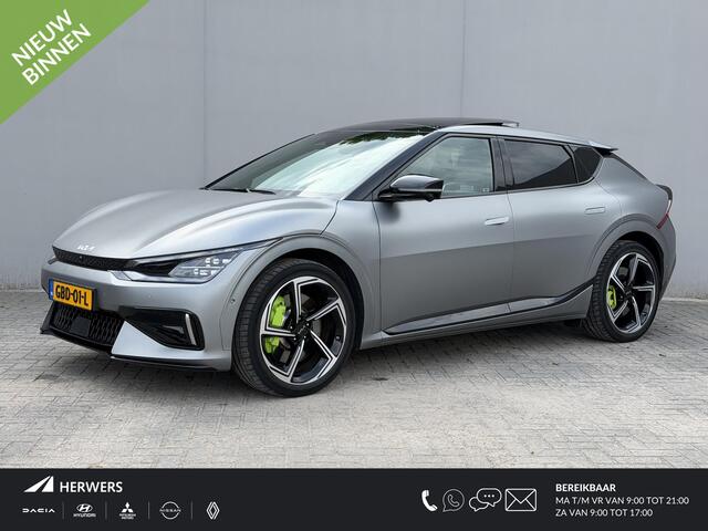 KIA EV6 GT AWD 77.4 kWh / 585PK / Fabrieksgarantie tot 06-2031 & 150.000km / SOH 100% / Panormadak Schuifdak / Dealer Onderhouden / Eerste Eigenaar / HUD / Meridian Audio / 360 Camera / Sport & Kuipstoelen / CCS Snelladen / Elektr. Achterklep / Stoel Verwarming /