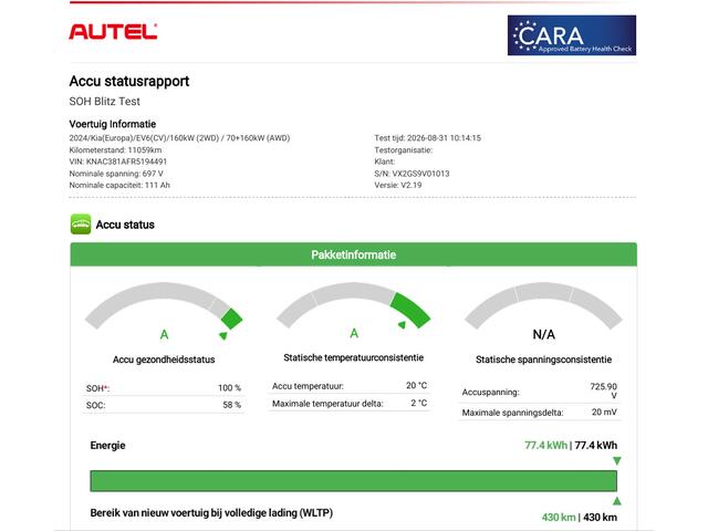 KIA EV6 Edition 77.4 kWh / SOH 100% / Fabrieksgarantie tot 18-06-2032 / 1.600 kg trekgewicht / Android Auto & Apple Carplay / Navigatie / Cruise Control Adaptief / Climate Control / DAB / Draadloze Telefoonlader / Camera / Parkeerassistent / 19" Lichtmetalen Wielen / Keyless entry & start /