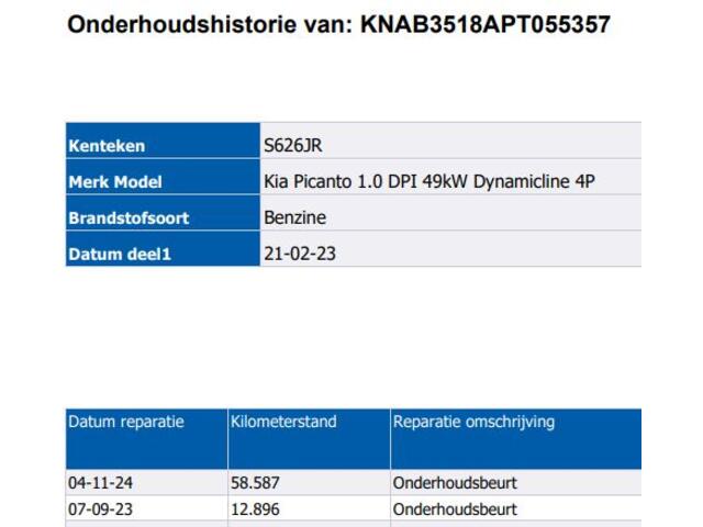 KIA PICANTO 1.0 DPi 5Drs. DynamicLine / Airco / Lm velgen / Cruise-ctr. / Apple Carplay Android / Multi media / Isofix / Apk feb-2027