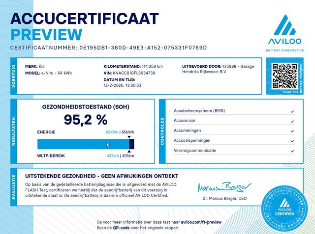 KIA e-Niro ExecutiveLine 64 kWh | SOH: 95,2% | Leder | Climate | Stoel&Stuur Verwarming | Memory Seat | Navi | Adaptive CC |