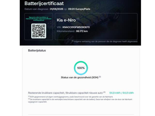 KIA e-Niro ExecutiveLine 64kWh SOH 100% Warmtepomp Panoramadak Adap.Cruise Stoelkoeling+Verwarming JBL®-Audio Leder Elek.Stoelen+Memory Camera Apple Carplay Android Auto Navi Stuur+Achterbankverwarming Blind Spot VESS Lane Assist Lmv Privacy Glas Led Pdc DAB Dealero