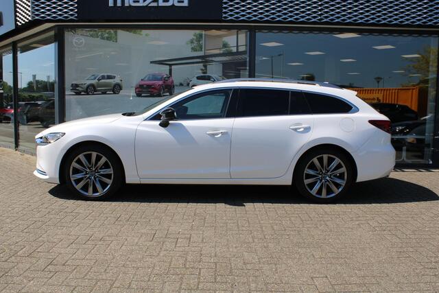 Mazda 6 Sportbreak 2.5 SkyActiv-G 194 Signature Automaat, Leder, Bose, Apple Carplay, LMV 19 Inch, HUD, Adap. Cruise, LKA, Stoelverwarming, Stoelverkoeling, Stuurverwarming, Navi, 360 Camera, Clima, PDC