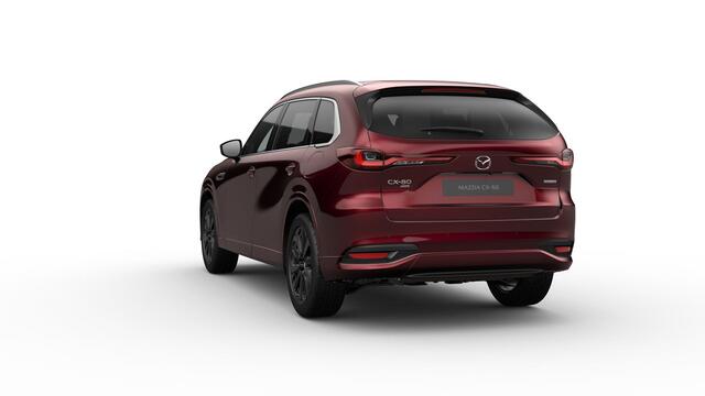Mazda CX-80 Mazda e-Skyactiv PHEV 327 8AT AWD Homura Plus | 12,3-inch TFT-kleurendisplay met bediening via centrale HMI Commander, touchscreen (voor Apple CarPlay / Android Auto(TM)) of voice control | 12,3-inch digitale meterset | 20-inch lichtmetalen velgen, Black