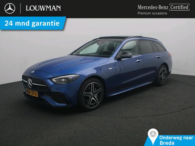 Mercedes-Benz C-KLASSE Estate 300 e Business Solution AMG AMG | Night Pakket | Panorama Schuif-Kanteldak | Alarm Klasse 3 | Distronic | Apple CarPlay | Sfeerverlichting | Memory voorstoelen. Inclusief 24 maanden MB Certified garantie voor Europa.