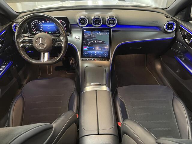 Mercedes-Benz C-KLASSE Estate 300 e AMG Line C63 Diffuser/18"/Panoramadak/Laser LED/Trekhaak/Stoelverwarming + memory l + r/Adaptieve cruise/Sfeerverlichting premium/Elektrische klep/Apple Carplay & Android Auto