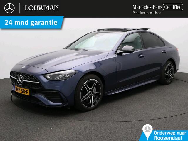 Mercedes-Benz C-KLASSE 300 e Star Edition LIMITED AMG Line | Night Pakket | Panorama Schuif-Kanteldak | Parkeerpakket met achteruitrijcamera | Alarm | Sfeerverlichting. Inclusief 24 maanden Mercedes-Benz Certified garantie voor Europa.