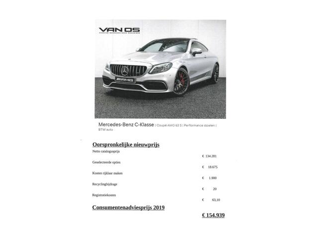 Mercedes-Benz C-KLASSE Coupé AMG 63 S | Performance stoelen | BTW auto | Origineel NL