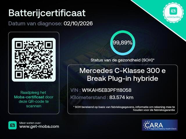 Mercedes-Benz C-KLASSE 300 e AMG Line / SOH 99,8% / Elektrische trekhaak / Stoelverwarming / Elektrische achterklep / Trekgewicht 1800 kg / Burmester Audio Systeem / Adaptief cruise control / Achteruitrijcamera / Apple Carplay Android Auto /