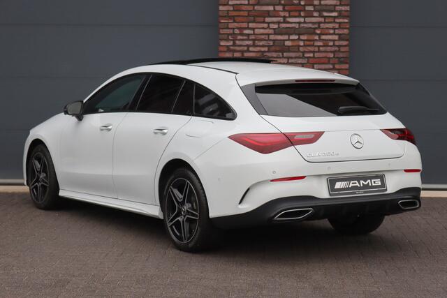 Mercedes-Benz CLA-KLASSE Shooting Brake 250 e AMG Line Aut8 | Facelift | Panoramadak | Distronic+ | Memory | Verwarmd Stuuwiel | Leder | HUD | Sfeerverlichting | Augmented Reality | Surround Camera | Keyless Go |