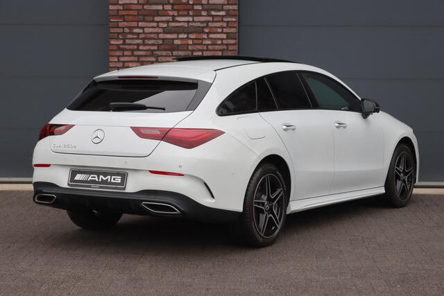 Mercedes-Benz CLA-KLASSE Shooting Brake 250 e AMG Line Aut8 | Facelift | Panoramadak | Distronic+ | Memory | Verwarmd Stuuwiel | Leder | HUD | Sfeerverlichting | Augmented Reality | Surround Camera | Keyless Go |