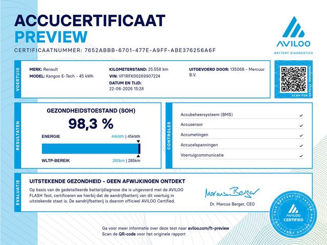 Mercedes-Benz E-KLASSE E-Citan Renault Kangoo E-Tech 44 kWh | SOH 98% | Airco | Cruise | Carplay | Navi | Parkeersens.