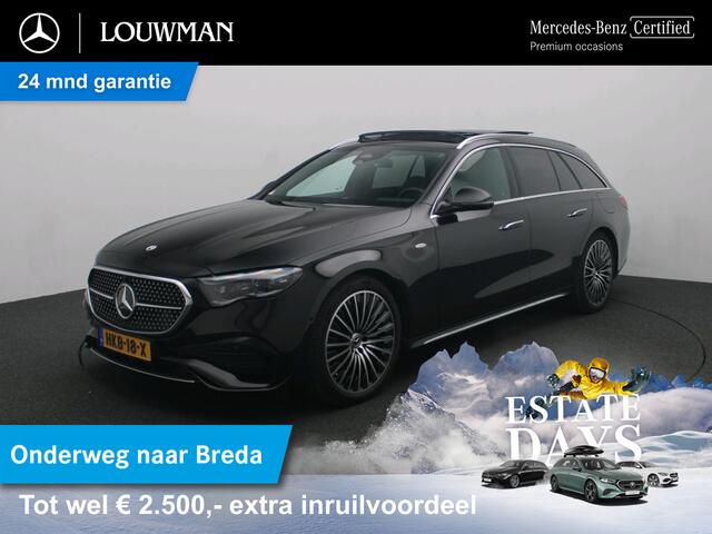 Mercedes-Benz E-estate 300 e Sport Edition AMG Line | Night Pakket | Panorama Schuif-Kanteldak | Lederen Bekleding | Diital Licht | Alarm | Stoelventilatie/- verwarming voor. Inclusief 24 maanden MB Certified garantie voor Europa.