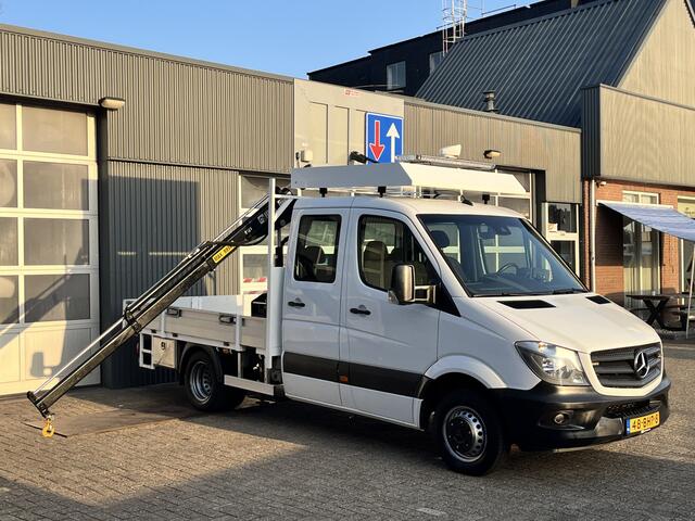 Mercedes-Benz SPRINTER 513 CDI 366 Hiab Laadkraan 018T Trekhaak 2000 kg Airco 6 persoons uitvoering Open laadbak Pick-up Euro 6 Verkeersbord Actiebord Pijlenbord Bakwagen P-up Tachograaf 1e eigenaar ex gemeente