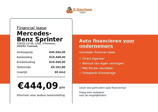 Mercedes-Benz SPRINTER 319CDI 3.0 V6, L2H2, 3-Persoons, 2800KG Trekhaak, 360Camera, PDC, Cruise Control
