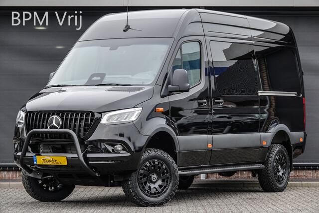 Mercedes-Benz SPRINTER 4x4 319Cdi 190Pk 9G-tronic | L2H2 | Dubbele Cabine | 2x Schuifdeur | 4WD | AWD | Bullbar | Treeplanken | 18'' All Terrain | Obsidian Black