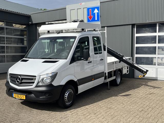 Mercedes-Benz SPRINTER 514 CDI 366 Hiab Laadkraan 018T Trekhaak 3500kg Airco 6 persoons uitvoering Open laadbak Pick-up Euro 6 Verkeersbord Actiebord Pijlenbord Bakwagen P-up Tachograaf 1e eigenaar ex gemeente