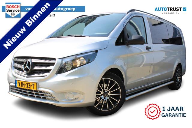 Mercedes-Benz VITO 116 CDI Extra Lang DC Comfort 6 Persoons | Incl. 12 maanden Garantie | Trekhaak | Achteruitrijcamera | Parkeersensoren V+A | Cruise controle | Navigatie | Climate controle | Schakelmogelijkheid aan stuurwiel | Getinte ramen | Sidebar | Dakrails |