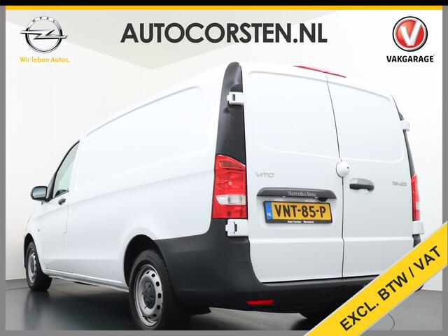 Mercedes-Benz VITO 116CDI 164PK Lang Navi PDC-v+a Camera ParkAssist Trekhaak Airco-CruiseC. Regen-Lichtsensor Bluetooth Schuifdeur Betonplex vloer Wandbetimmering + LedVerlichte-laadruim Dimlicht-Assist Tempmatik Warmtewerend-Glas Elektr-Spiegels+Verwarmd 2.000kg Trekvermo