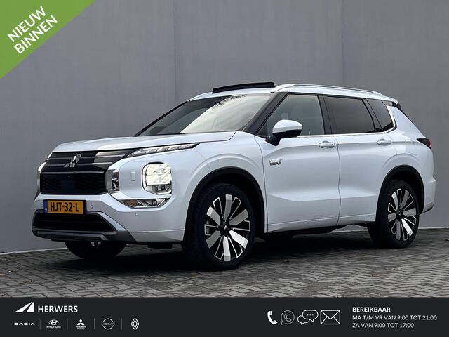 Mitsubishi OUTLANDER 2.4 PHEV Instyle AWD 306 pk Automaat / Fabrieksgarantie tot 04-2033 / Panorama schuifdak / 1.600 kg trekgewicht / HUD / Camera 360° / Elektrische stoelen en klep / Stuur-, stoel- en achterbankverwarming / Leder / 20"LM wielen /