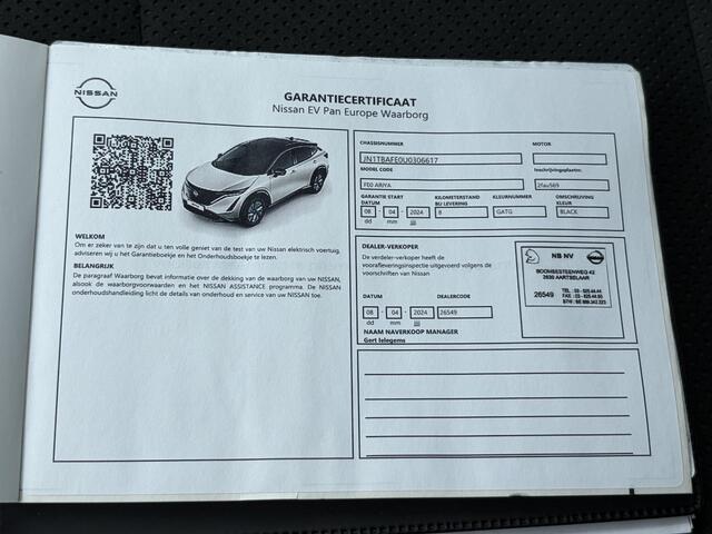 Nissan Ariya Evolve 91 kWh / SOH 99% / Stoelverwarming voor en achter / Schuif-kantel dak / Stoelventilatie / Stuurverwarming / 100% dealer onderhouden / Elektrisch verstelbare stoelen met geheugen / Elektrische achterklep / Adaptieve cruise control / Apple Carplay/Android Auto /