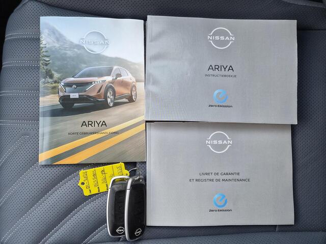 Nissan Ariya e-4ORCE Evolve 91 kWh / SOH 99% / Fabrieksgarantie tot 01-2027 / CCS snelladen / Trekgewicht 1500 kg / Warmtepomp / Bose Audio Systeem / Stoelventilatie / Elektrische achterklep / Head Up Display / Glazen schuif- en kanteldak / Stuur- Stoel & Achterbank verwarming / Rondomzicht camera /