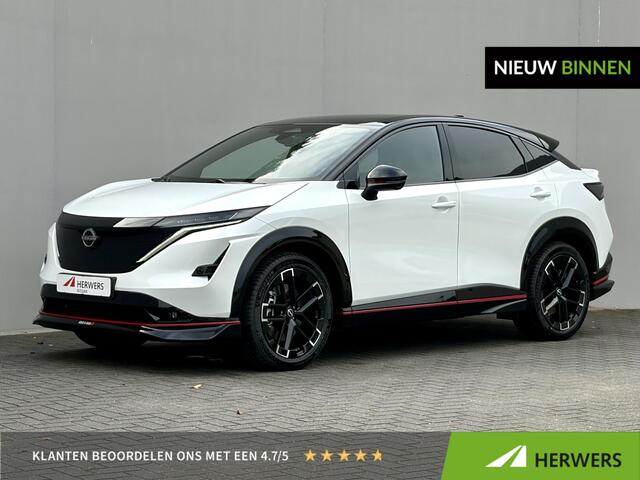 Nissan Ariya e-4ORCE Nismo 91 kWh / 435PK / 417KM WLTP / Alcantara Interieur / F1-Remlicht / Adaptieve Cruise Control / Verwarmde Voorstoelen / Elektr. Voorstoelen / 360 Camera / Elektr. Achterklep / Apple Carplay&Android Auto / Warmtepomp