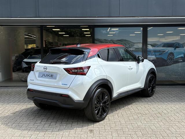 Nissan JUKE 1.6 Hybrid Redline Edition NIEUW UIT VOORRAAD LEVERBAAR | Parkeersensoren voor- en achter | Lederen bekleding | Stoelverwarming | Adaptieve Cruise Control | Stuur- en voorruitverwarming | Navigatiesysteem | Redline Edition | 10 jaar fabrieksgarantie