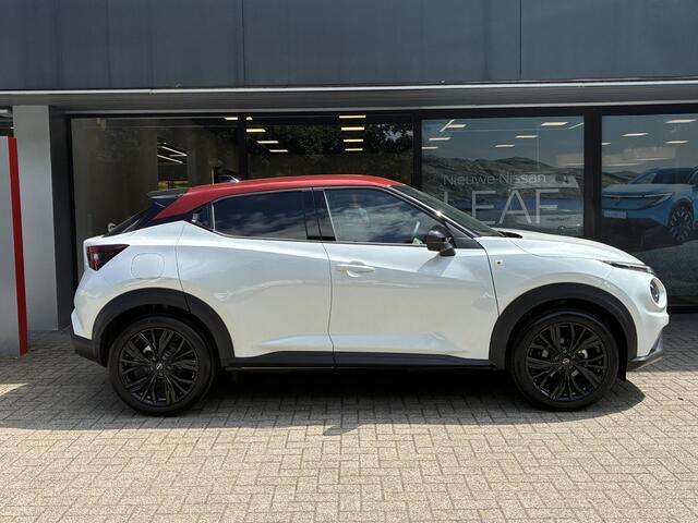 Nissan JUKE 1.6 Hybrid Redline Edition NIEUW UIT VOORRAAD LEVERBAAR | Parkeersensoren voor- en achter | Lederen bekleding | Stoelverwarming | Adaptieve Cruise Control | Stuur- en voorruitverwarming | Navigatiesysteem | Redline Edition | 10 jaar fabrieksgarantie