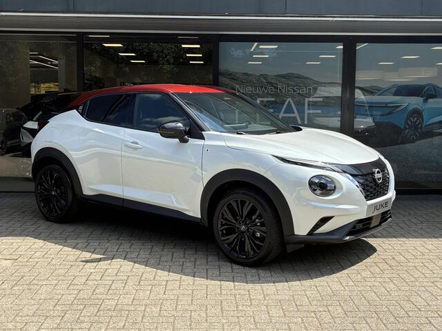 Nissan JUKE 1.6 Hybrid Redline Edition NIEUW UIT VOORRAAD LEVERBAAR | Parkeersensoren voor- en achter | Lederen bekleding | Stoelverwarming | Adaptieve Cruise Control | Stuur- en voorruitverwarming | Navigatiesysteem | Redline Edition | 10 jaar fabrieksgarantie