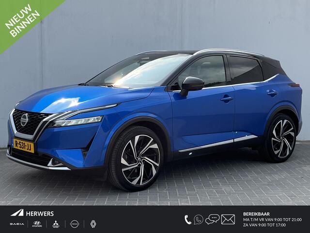 Nissan QASHQAI 1.3 MHEV Xtronic Tekna Plus Automaat / 100% Dealer onderhouden / 4x4 / Elektrische Achterklep / Head-Up Display / 360° Camera / Panorama-dak / Massage functie & Geheugenset / Apple Carplay & Android Auto / Adaptieve Cruise Control / Keyless Entry & Start 