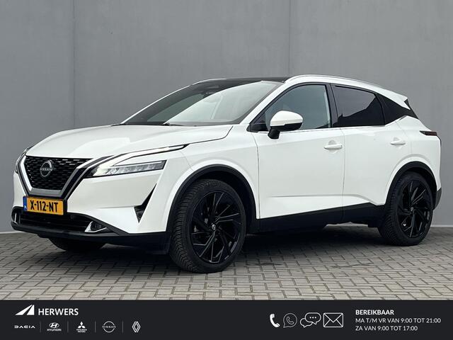Nissan QASHQAI 1.3 MHEV Xtronic Tekna Plus / Vaste Trekhaak 13-polig (Trekgewicht 1.800kg) / All Seasons / Panoramadak / HUD / Apple Carplay & Android Auto / Keyless Entry & Start / Elektrische Achterklep / Adaptieve Cruise Control / Navigatie full map / Elektrisch Vers