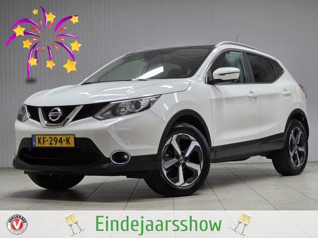 Nissan QASHQAI 1.2 N-Connecta/ Parelmoer wit!/ Trekhaak/ 360° Camera/ 18'' LMV/ Panorama-Dak/ Lane-Assist./ Keyless/ DAB+/ PDC V+A/ Chroom/ Clima/ Cruise/ Bluetooth/ Multi. LEDER. Stuur/ Mistl./ Extra getint glas.