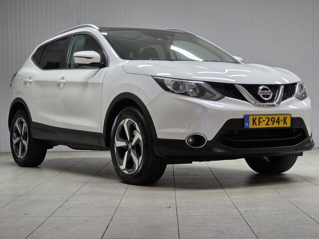 Nissan QASHQAI 1.2 N-Connecta/ Parelmoer wit!/ Trekhaak/ 360° Camera/ 18'' LMV/ Panorama-Dak/ Lane-Assist./ Keyless/ DAB+/ PDC V+A/ Chroom/ Clima/ Cruise/ Bluetooth/ Multi. LEDER. Stuur/ Mistl./ Extra getint glas.