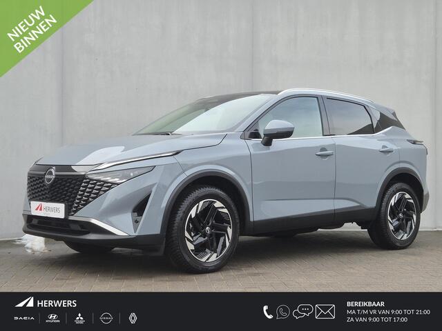 Nissan QASHQAI 1.3 MHEV Xtronic N-Connecta Automaat / 1.800 kg trekgewicht / Panorama dak / Elektrische klep / HUD / Camera 360° / Cold pack / Pack Easy / Stuur-, stoel- en voorruitverwarming / Navigatie / Apple Carplay Android /