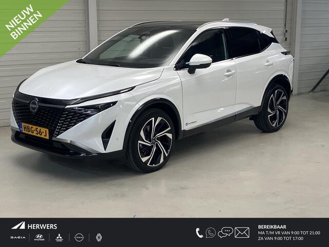 Nissan QASHQAI 1.5 e-Power Tekna / Eerste Eigenaar / NL auto / Fabrieksgarantie t/m 01-2028 / Panoramadak / Lederen Bekleding / Stoel- en Stuurverwarming / Verwarmde Voorruit / Adaptive Cruise Control / Google Maps Navigatie / 360 Graden Camera /